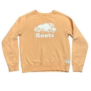 Roots Beaver Logo Crewneck Sweatshirt Peach Fleece Pullover Women’s XS